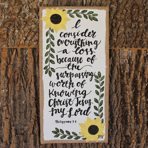 Surpassing Worth - Philippians 3:8, Sunflowers 10x20 Burlap Canvas