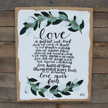 Load image into Gallery viewer, Love &amp; Greenery - 1 Corinthians 13, 16x20 Burlap Canvas
