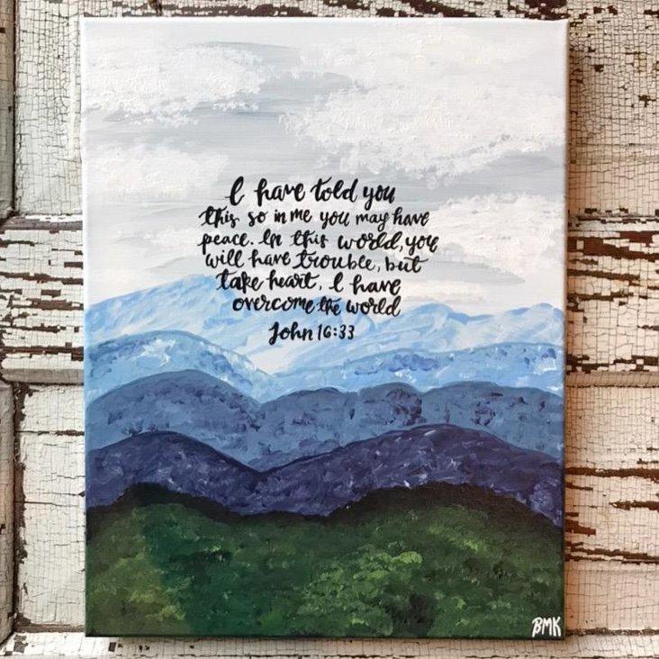 Take Heart - John 16:33, 11x14 Canvas Mountains